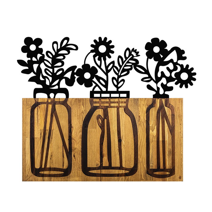 Wallity Flower 5 Escultura de pared de madera y metal en nogal y negro Wallity Flower 5 Escultura de pared de madera y metal en nogal y negro